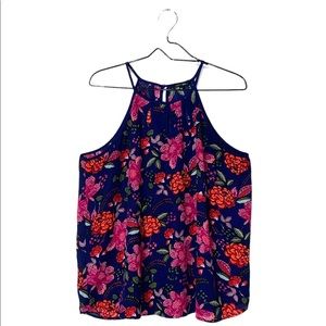 Papermoon Blue Floral Chiffon High Neck Halter Tank Top Women's XL 💙💕